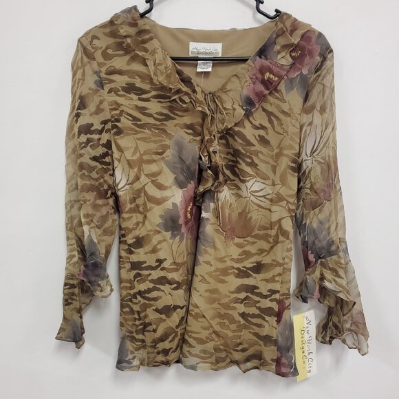 New York City Design Co Womens Silk Forest Fairy Top Size M Brown Whimsical - Picture 1 of 11